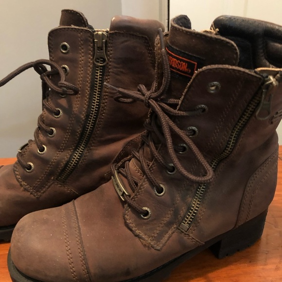 Women’s Harley Davidson Brown Leather Boots. Lace Up and Zippers on each Side. - Picture 4 of 5